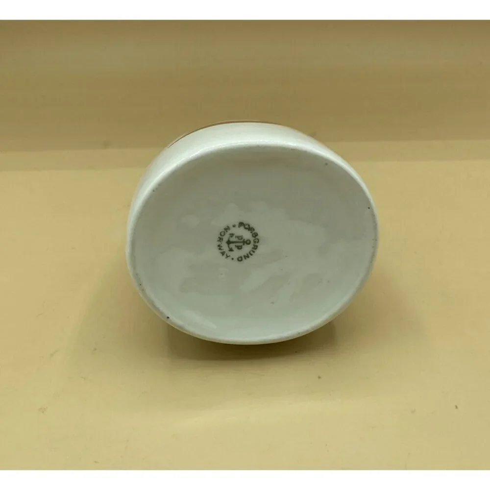 Porsgrund Norway Varefakta Cruet Vase P555 White Gold Bird Emblem 5.5” x 3.5”
